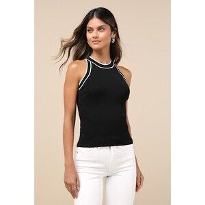 Lulus Chic Weekend Black And White Crew Neck Sweater Knit Tank Top - Size S